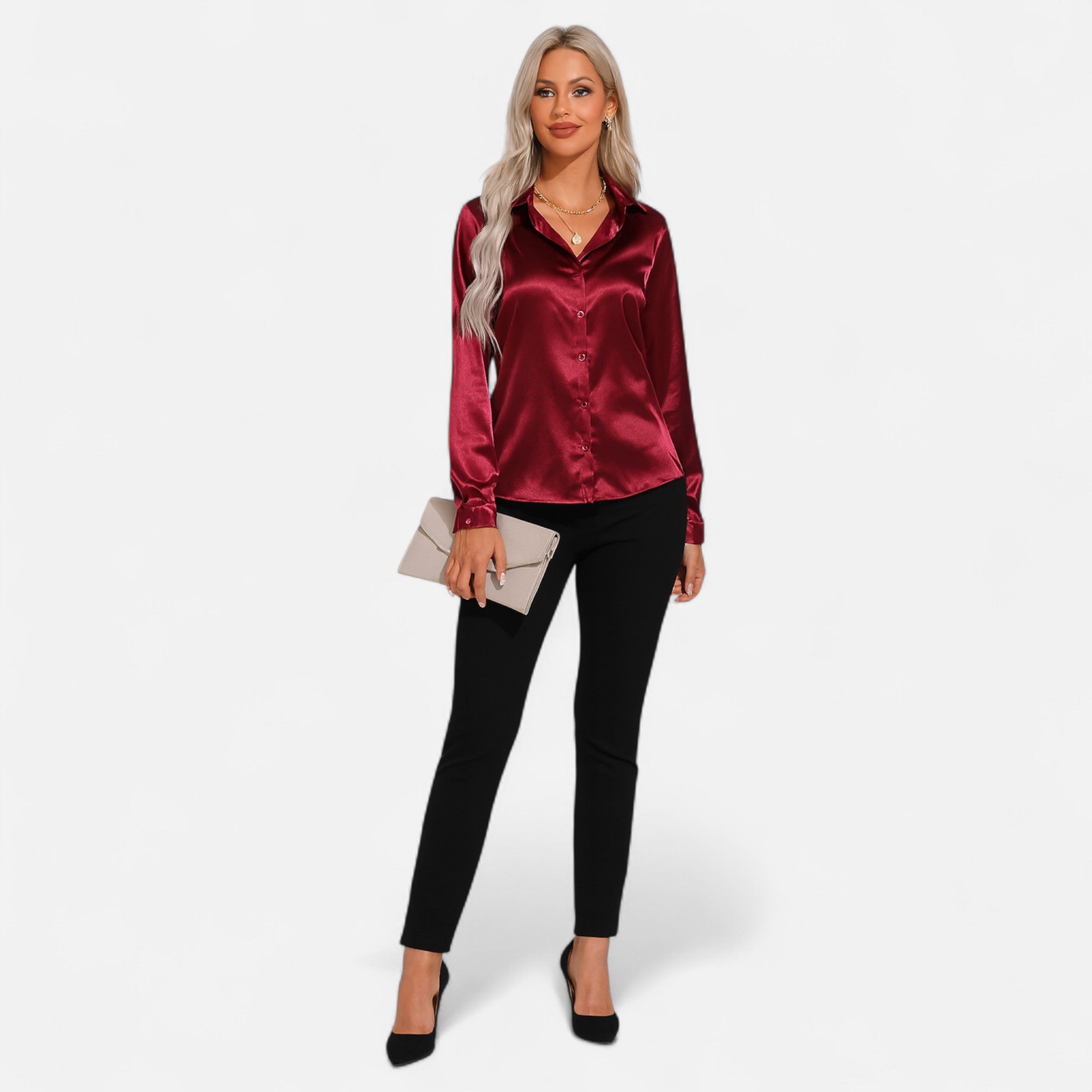 AVANTI – WOMEN'S ONE BUTTON SATIN BLOUSE
